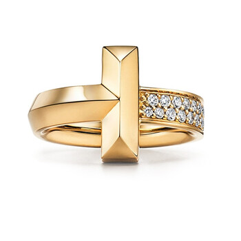 蒂芙尼戒指tiffany t系列t1戒指18k黄金镶嵌钻石宽 4.