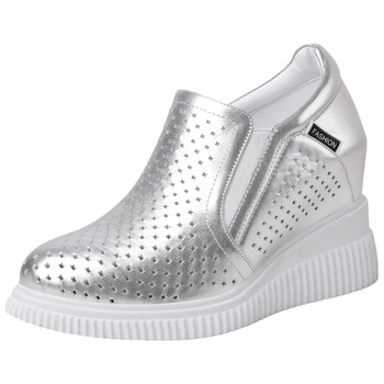 黛玲雪10cm隐形内增高女鞋夏季薄款银色休闲鞋子深口坡跟单鞋镂空小白