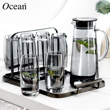 Ocean玻璃杯凉水壶套装家用轻奢灰耐高温水杯水壶杯架