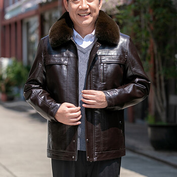 真皮皮衣男爸爸冬款冬季真皮绵羊皮中老年人皮衣皮夹