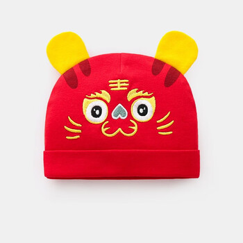 时尚新生婴幼儿中国风虎头帽春秋款男女宝宝老虎帽子纯手工大红 刺绣