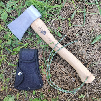 装备户外斧头刀消防斧木斧子露营小斧劈柴伐木斧 银色 美式打孔 挂绳