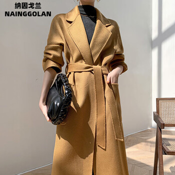 nainggolan羊毛双面羊绒毛呢大衣外套女秋冬宽松水波纹中长款高端小