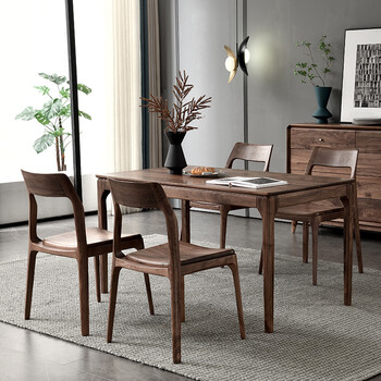 diev北欧黑胡桃木餐桌椅全实木原木长方形现代简约新中式桌子饭桌 单