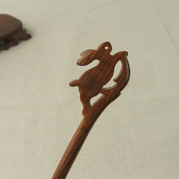 中国风古典简约发簪木质簪子diy古风饰品复古头饰玉兔发簪 红色