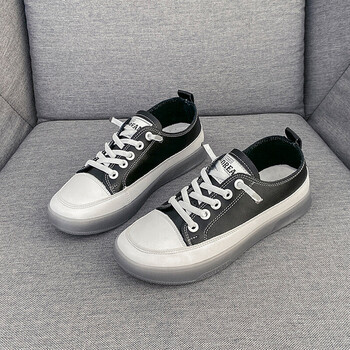 牛筋底小白鞋女ins潮年春季新款学生休闲板鞋软底百搭运动鞋黑色37