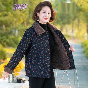 婉荷中老年妈妈小碎花棉衣翻领短棉袄大码棉服婆婆奶奶装冬季外套加厚