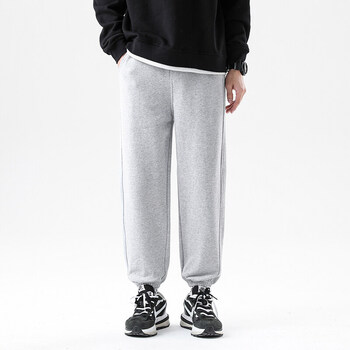尔长裤潮宽松2022春季裤子青少年束脚休闲裤官方官网旗舰 浅灰色 m