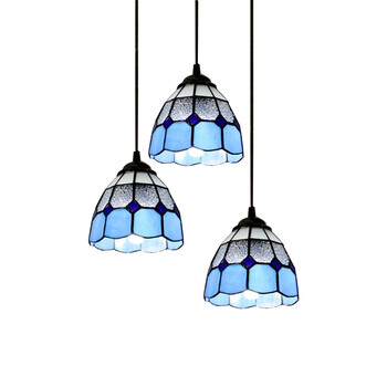 蓝白色彩色玻璃艺术吊灯多头创意灯罩客厅餐厅饭厅玄关灯饰灯具 香槟
