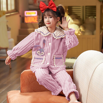 佐诗埃克儿童法兰绒睡衣冬季女童珊瑚绒加厚款中大童公主小女孩秋冬