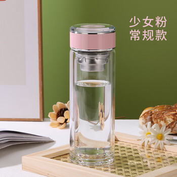 耐高温玻璃杯2024新款男士办公室泡茶杯茶水分离少女粉300ml常规款