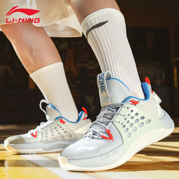 李宁音速7low篮球鞋男春款中高帮缓震透气一体织荣耀比赛鞋冰蓝色白