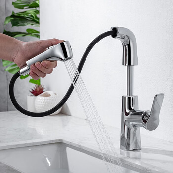 美国佐伸zosn枪灰色升降抽拉式面盆水龙头伸缩可旋转可洗头洗脸盆浴室