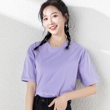 女短袖上衣情侣短袖夏季宽松半袖t恤纯色打底t恤衫 yw1kdo5 落肩紫色