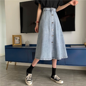 牛仔半身裙女夏季学生中长款直筒女生夏天穿的气质款薄款高腰显瘦裙子