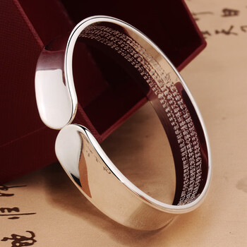 ayz男女同款大号宽版银手镯9银凹面实心开口心经手环银镯子 50克内径