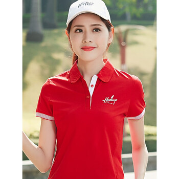 短袖polo衫女士运动休闲上衣修身短袖女polo衫红色2xl建议110120斤