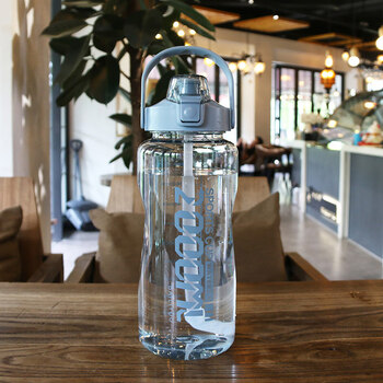 容量耐高温水杯女带吸管塑料杯子夏季运动健身太空杯2000e蓝色2000ml