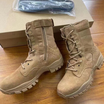 新式棕色作战靴战训侧拉链户外作战男靴鞋战训靴女轻战术鞋登山鞋棕色