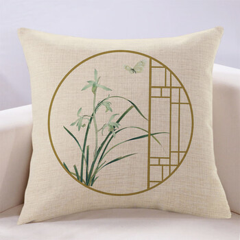 万燊 新中式兰花抱枕简约中国风沙发客厅靠垫书房客栈高档靠背垫枕头