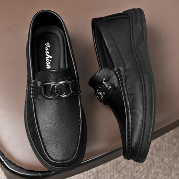 金猴官方自营旗舰店皮鞋男士秋季休闲商务正装真皮豆豆鞋一脚蹬软黑色