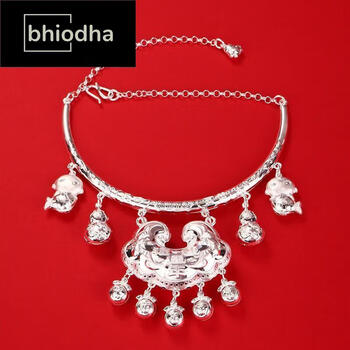 银项圈s999足银长命锁男女宝宝周岁儿童节礼物小孩婴儿银项圈克可刻字