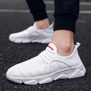 f.ked菲克男鞋飞织网面透气休闲鞋时尚厚底运动跑步鞋潮 白色 39