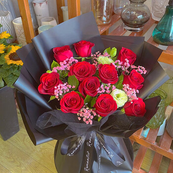 鲜花兴同城配送鲜花速递红香槟粉玫瑰花束礼盒送女友女生老婆祝福表白