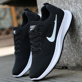 耐克秋冬季网鞋男鞋跑步鞋男士百搭休闲鞋韩版潮流运动鞋工作鞋黑色