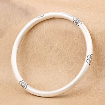 老凤祥9999足银手镯梅花手工錾刻古法复古民族风实心闭口国风素圈 56