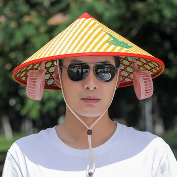 帽子防晒帽男士太阳能充电遮阳帽钓鱼农民斗笠帽蕨草斗笠带可充电风扇