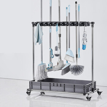 放扫把墩布置物架阳台挂架清洁工具收纳架子升级移动拖把架6拖8钩小轮