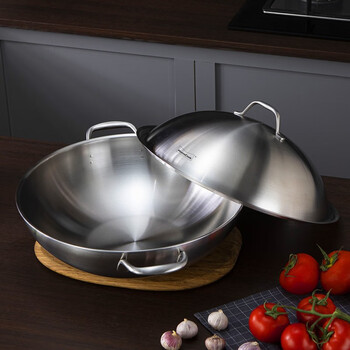 momscook 不锈钢炒锅 38cm 大炒菜锅少油烟无涂层304 38cm炒锅(ly3811
