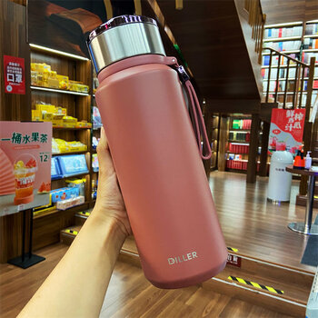 保温杯大容量男士泡茶便携女生高颜值杯子可爱简约红色1500ml送茶隔