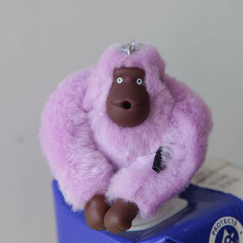 猴子挂件长臂猴猴子猩猩挂件包包毛绒挂件梦幻紫中号银扣