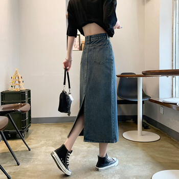 牛仔长裙下半身后开叉牛仔半身裙女高腰2022夏季新款a字显瘦中长款ins