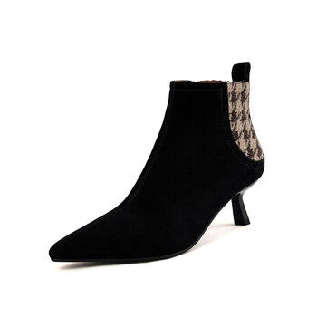 lory女靴韩版时尚短靴女秋冬尖头细跟百搭法式高跟靴子 黑色单里 36