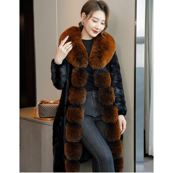 尊首 海宁皮草女士貂皮大衣秋冬季水貂皮狐狸毛领裘皮大衣时尚气质