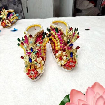 elices 珠珠钻鞋泰山奶奶鞋观音菩萨鞋妈祖鞋三寸金莲鞋手工制作鞋