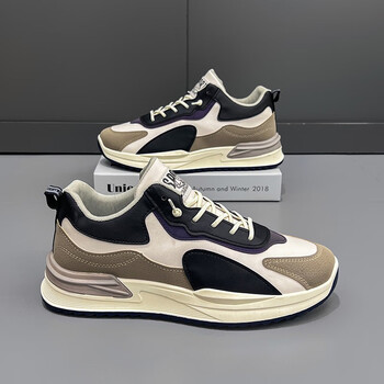 男鞋秋季新款复古男士休闲跑步鞋运动鞋秋季透气百搭老爹潮鞋米色42
