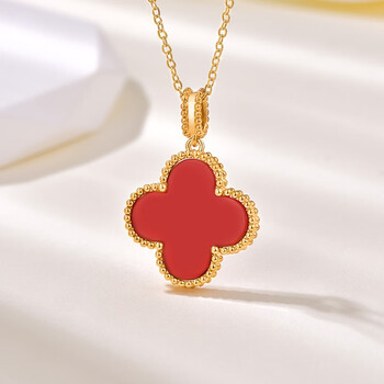 周大福18k金四叶草吊坠女幸运草k金项链项链简约经典款情人节礼物 18k