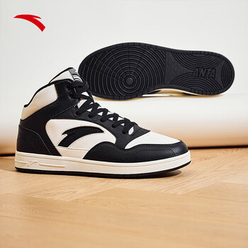 安踏高帮板鞋男鞋革面秋季潮流百搭耐磨情侣同款休闲鞋运动鞋