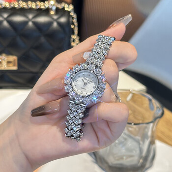 蒂米妮（DIMINI）手表女时尚潮流满钻贝母小表盘学生女款轻奢百搭女士石英腕表礼物 钢银白