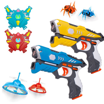 YIER儿童玩具枪男孩声光激光枪打蜘蛛CS红外线感应镭射对战枪新年礼物 蓝黄双枪+2飞碟+2胸甲+2蜘蛛