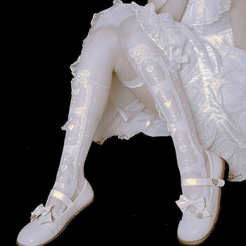 lolita过膝袜白丝蝴蝶结爱心显瘦长筒软妹公主甜美印花玛丽珍袜子ff