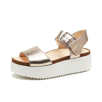 clarks其乐女鞋夏季时尚罗马简约真皮一字带休闲松糕鞋厚底凉鞋女银色