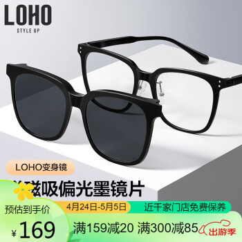 LOHO防蓝光磁吸套镜男女偏光夹片眼镜框近视太阳一体镜LH0239002黑色