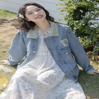 匠璃小个子少女学生牛仔外套女春秋款矮个子初中高中女生短款韩版配色