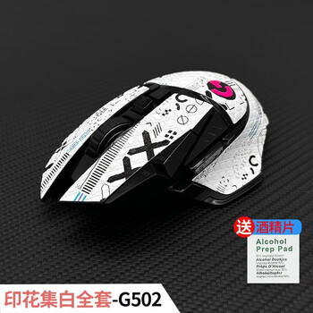 黑皇 鼠标防滑贴 适用  G502 专用侧边吸汗贴hero主宰者 无线创世者LOL pubg 印花集白全套(防滑贴+背贴)