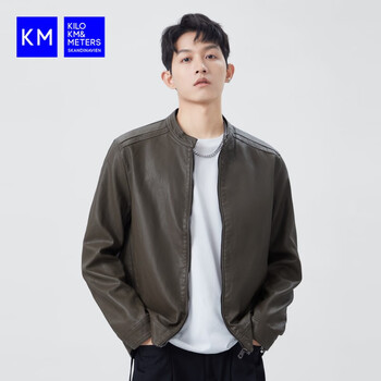 KILO METERS  KM男装秋冬季新款潮牌美式痞帅机车皮衣男士外套皮夹克外套潮流 复古咖 L【120-130斤】